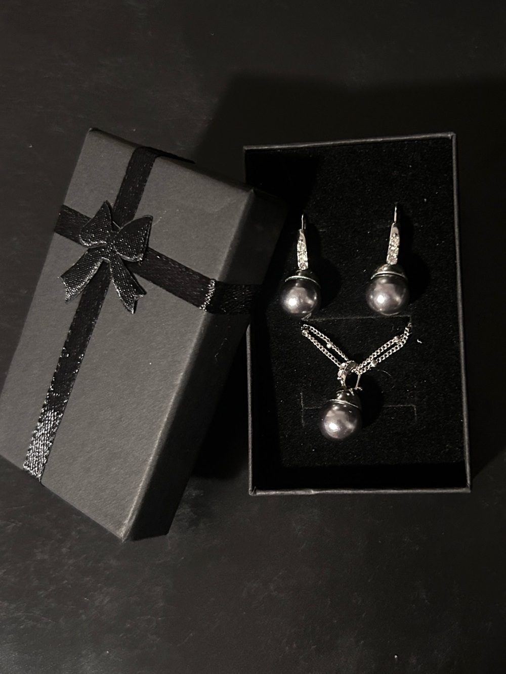 Grey Pearl Drop Necklace Set- Women Jewelry